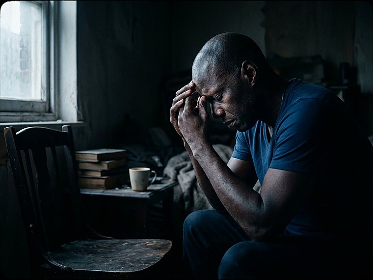 A man with his face in his hands, overwhelmed by anxiety